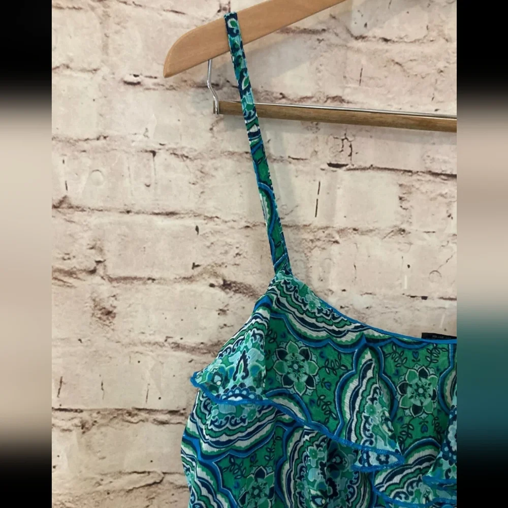 Maxi Dress Womens L Teal Green Medallion Print Ruffle Full Length Sleeve… - Picture 7 of 8